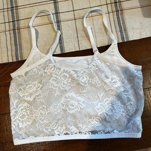 White lace corset-style crop top/bralette